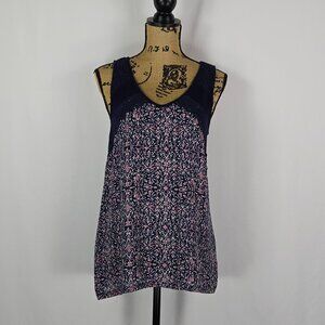 Maurices Navy Pink Floral Tank Top Lace Detail Size M Boho Festival Style